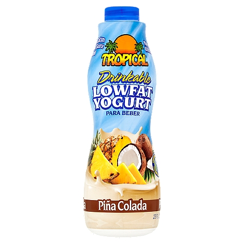 Tropical Piña Colada Drinkable Lowfat Yogurt, 28 fl oz
Sweet and mild in taste, this drinkable yogurt is made with real fruit, grade A milk and natural ingredients that provide a nutritious and refreshing drink.

Contains active yogurt cultures: S. Thermophilus & L. Bulgaricus.