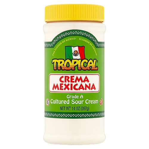 Tropical Mexican Sour Cream, 14 oz
The Flavor of Mexico®

A traditional Mexican sour cream used as a topping for enchiladas, tacos, etc. Also used in sauces, soups, salads and pasta dishes.

rBST Free
No significant difference has been shown between milk from cows treated and those not treated with rBST.