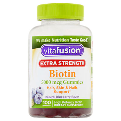 Vitafusion Extra Strength Biotin Natural Blueberry Flavor Gummies, 5000 mcg, 100 count