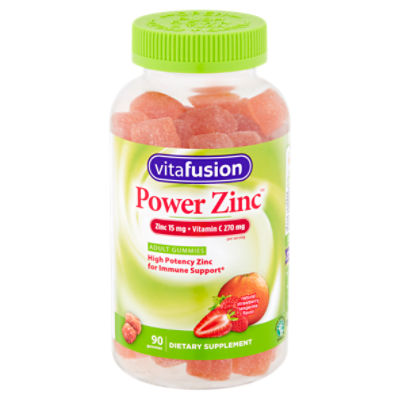 Vitafusion Power Zinc Natural Strawberry Tangerine Flavor Adult Gummies Dietary Supplement, 90 count