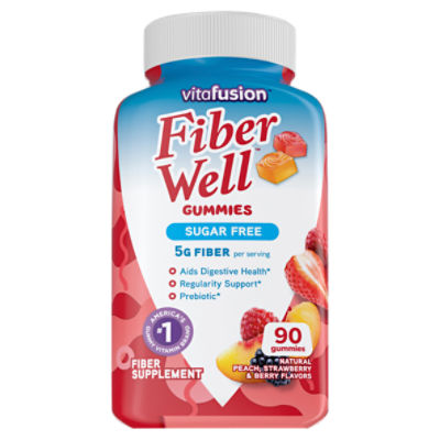 Vitafusion Fiber Well Natural Peach, Strawberry & Berry Flavors Gummies Fiber Supplement, 90 count
