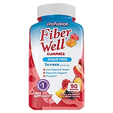 Vitafusion Fiber Well Natural Peach, Strawberry & Berry Flavors Gummies Fiber Supplement, 90 count