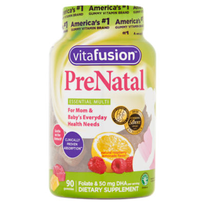 Vitafusion PreNatal Essential Multi Natural Raspberry Lemonade Flavor Gummies, 90 count, 90 Each