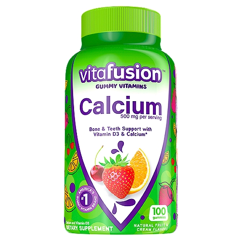 Vitafusion Gummy Vitamins Calcium Natural Fruit & Cream Flavors Dietary Supplement, 100 count