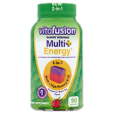 Vitafusion Gummy Vitamins Multi + Energy Raspberry + Black Tea Flavor Dietary Supplement, 90 count