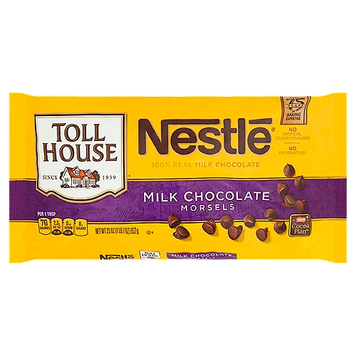 Nestlé Toll House Milk Chocolate Morsels, 23 oz
Morsel of Knowledge
As always, Nestlé® Toll House® milk chocolate morsels are gluten free and made from 100% real milk chocolate.