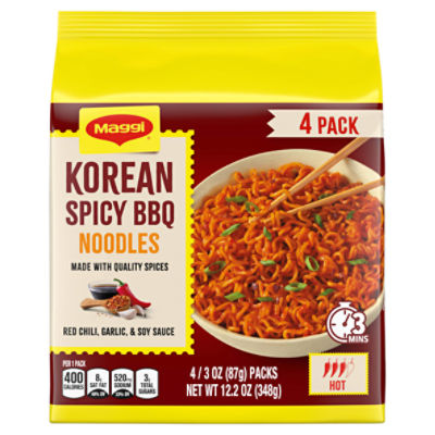 Maggi Korean Spicy BBQ Noodles, 3 oz, 4 count, 12.2 Ounce