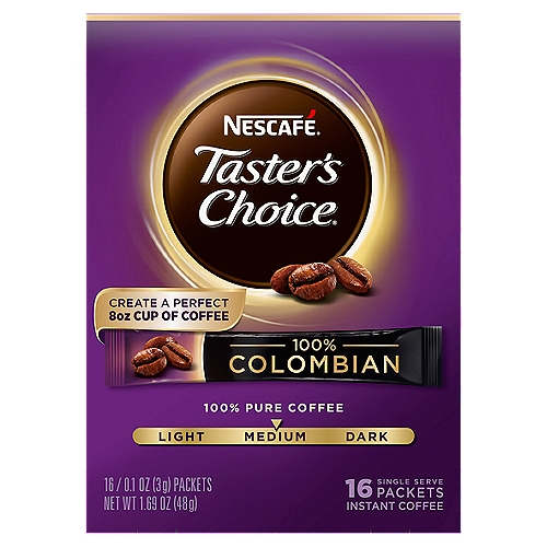 Nescafé Taster's Choice 100% Colombian Medium Instant Coffee, 0.1 oz, 16 count