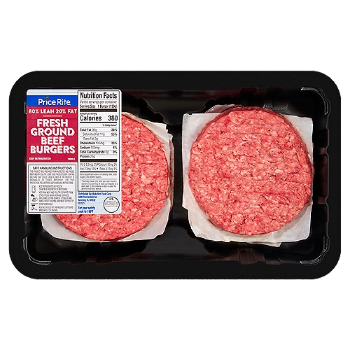 PriceRite Fresh Ground Beef Burgers, 80% Lean, 20% Fat