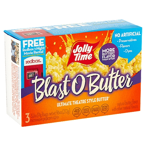 Jolly Time Blast O Butter Microwave Popcorn, 3.2 oz, 3 count
More buttery flavor than ever!

Ultimate Theatre Style Butter®