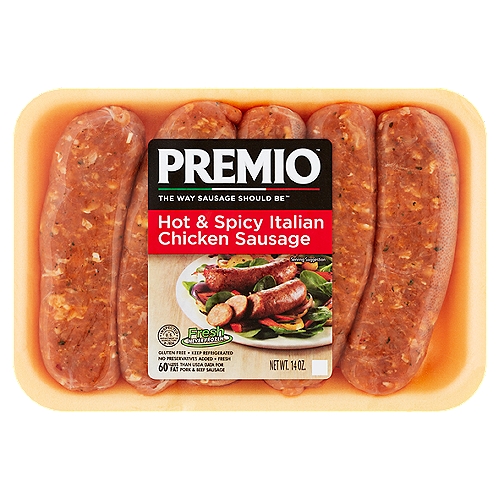 Premio Hot & Spicy Italian Chicken Sausage, 14 oz
The Way Sausage Should Be™

Fat content has been reduced from 21g to 8g per serving.
