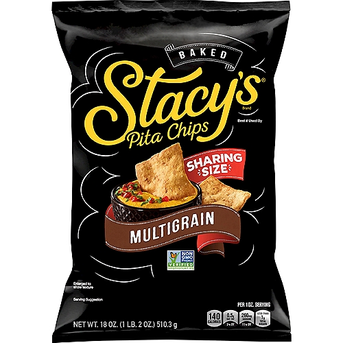 Stacy's Multigrain Baked Pita Chips Sharing Size, 18 oz
We bake real pita from our own special recipe, slice it into chips, then bake it again for a delicious crunch. We think time is an essential ingredient, which is why we devote up to 14 hours to bake each batch of Stacy's Pita Chips.
