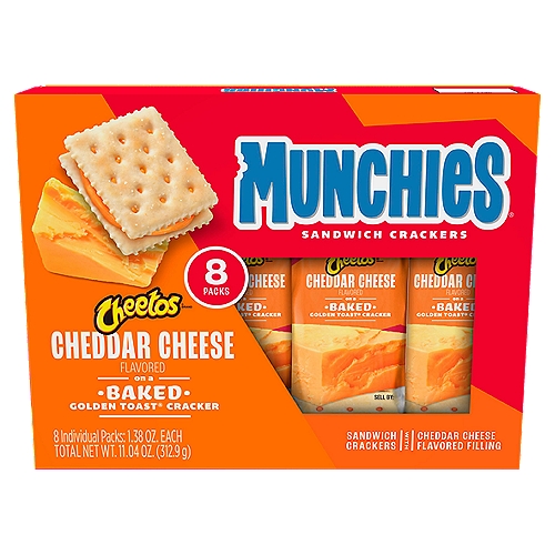 Frito Lay Munchies Cheetos Cheddar Cheese Flavored Filling Sandwich Crackers, 1.38 oz, 8 count