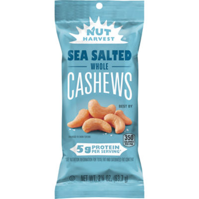 Nut Harvest Whole Cashews, Sea Salted, 2 1/4 Oz