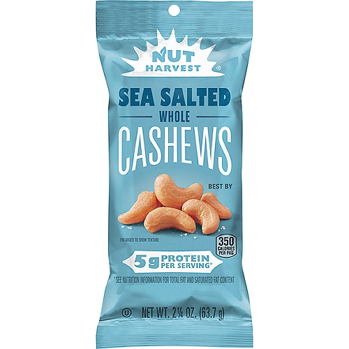 Nut Harvest Whole Cashews, Sea Salted, 2 1/4 Oz
