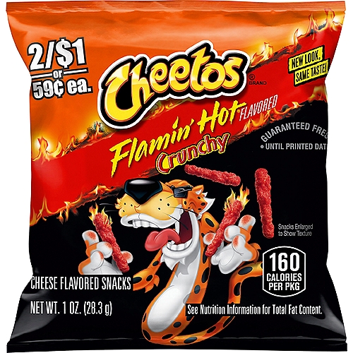 Cheetos Crunchy Cheese Flavored Snacks, Flamin' Hot Flavored, 1 Oz