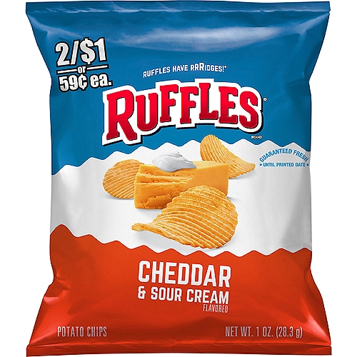 Ruffles Potato Chips, Cheddar & Sour Cream Flavored, 1 Oz
