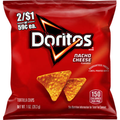 Doritos Tortilla Chips, Nacho Cheese Flavored, 1 Oz