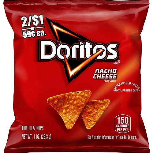 Doritos Nacho Cheese Flavored Tortilla Chips, 1 oz
The DORITOS brand is all about boldness. If you're up to the challenge, grab a bag of DORITOS tortilla chips and get ready to make some memories you won't soon forget. It's a bold experience in snacking and beyond.