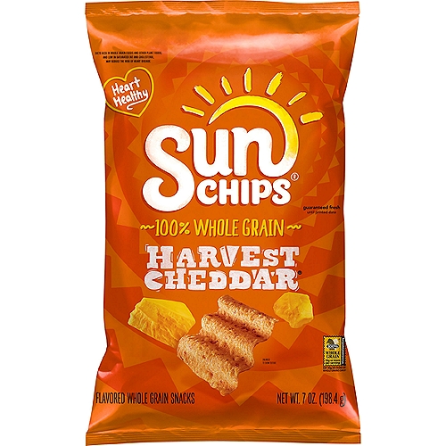 SunChips Harvest Cheddar Flavored Whole Grain Snacks, 7 oz
There is only one SunChips ®! At SunChips®, we believe being different is good. That's why we created SunChips® with a mission to provide tasty one-of-a-kind snacks that take afternoon snacking from ho-hum to oh yeah! Today, we're still making waves with our wavy unique shape and combination of whole grains and mouthwatering flavors. Because being different is our thing... and we like it that way!