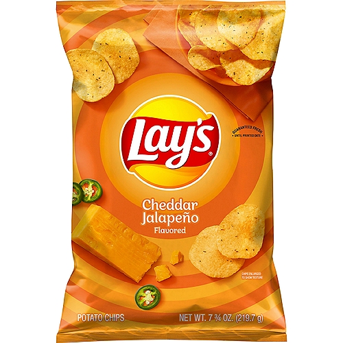 Lay's Cheddar Jalapeño Flavored Potato Chips, 7 3/4 oz
Wherever celebrations and good times happen, the Lay's brand will be there just as it has been for more than 75 years. With flavors almost as rich as our history, we have a potato chip or crisp flavor guaranteed to bring a smile on your face.