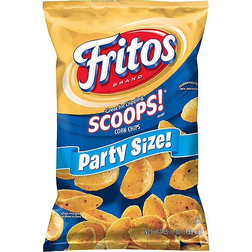 KOSHER
15 1/2 Ounce
FRITOS SCOOPS! corn chips are a delicious accompaniment to a meal
Gluten free product 

The popularity of FRITOS corn chips puts this iconic snack in a class of its own. From small towns and family barbecues to parties in the big city, this classic snack is still satisfying fans after more than 80 years.