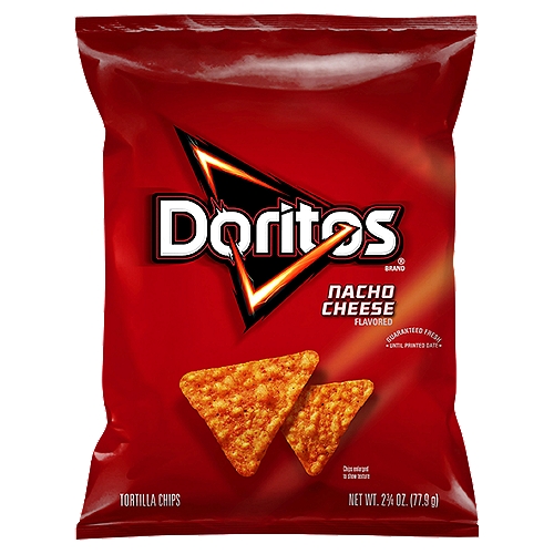 Doritos Tortilla Chips Nacho Cheese Flavored 2 3/4 Oz
The DORITOS brand is all about boldness. If you're up to the challenge, grab a bag of DORITOS tortilla chips and get ready to make some memories you won't soon forget. It's a bold experience in snacking and beyond.