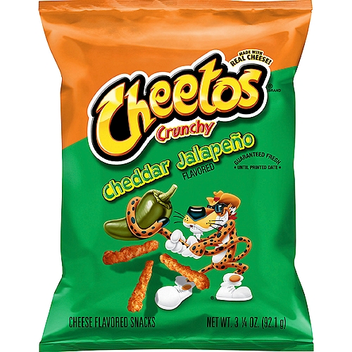 Cheetos Crunchy Cheese Flavored Snacks, Cheddar Jalapeno Flavored, 3 1/4 Oz