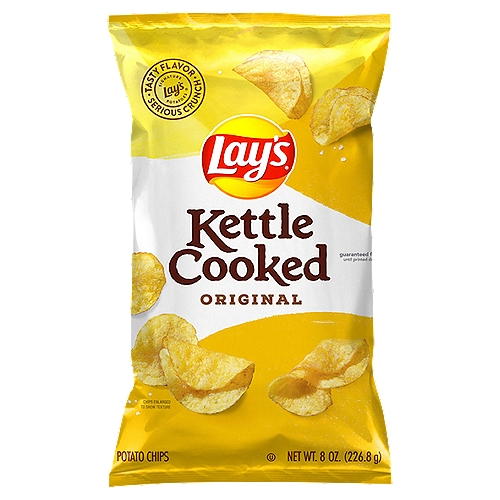 Lay's Kettle Cooked Original Potato Chips, 8 oz
Sometimes, the beautiful taste of LAY'S Kettle Cooked potato chips should be allowed to speak for itself. One bite of extra-crunchy LAY'S Kettle Cooked Original potato chips and you'll know that this one speaks louder than most.