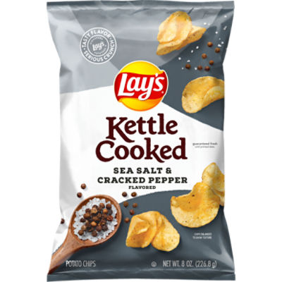 Lay's Kettle Cooked Potato Chips, Sea Salt & Cracked Pepper Flavored, 8 Oz