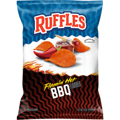 Ruffles Flamin' Hot BBQ Flavored Potato Chips, 8 oz