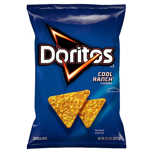 Doritos Tortilla Chips Cool Ranch Flavored 9.25 Oz
The Doritos brand is all about boldness. If you're up to the challenge, grab a bag of Doritos tortilla chips and get ready to make some memories you won't soon forget. It's a bold experience in snacking and beyond. 