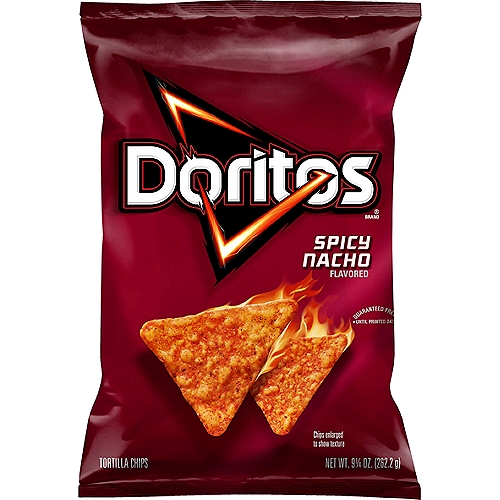 Doritos Tortilla Chips Spicy Nacho Flavored 9.25 Oz
The Doritos brand is all about boldness. If you're up to the challenge, grab a bag of Doritos tortilla chips and get ready to make some memories you won't soon forget. It's a bold experience in snacking and beyond. 
