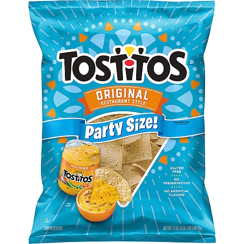Tostitos Original Restaurant Style Tortilla Chips Party Size, 17 oz
TOSTITOS tortilla chips and dips are the life of the party. Whether you're watching the game with friends or throwing a giant backyard barbecue, TOSTITOS has the must-have chips and dips to pump up the fun!
