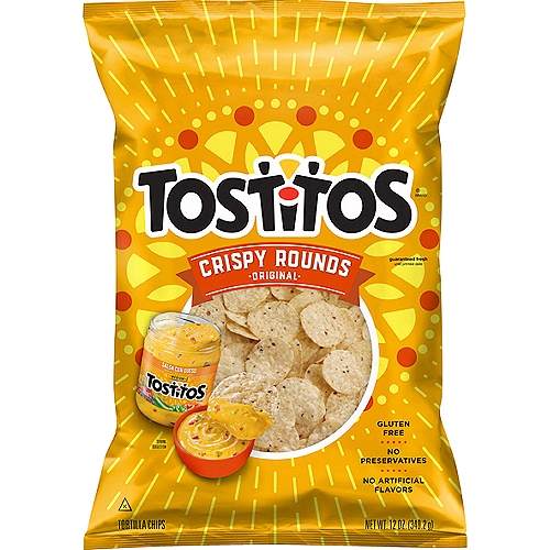 Tostitos Original Crispy Rounds Tortilla Chips, 12 oz
TOSTITOS tortilla chips and dips are the life of the party. Whether you're watching the game with friends or throwing a giant backyard barbecue, TOSTITOS has the must-have chips and dips to pump up the fun!