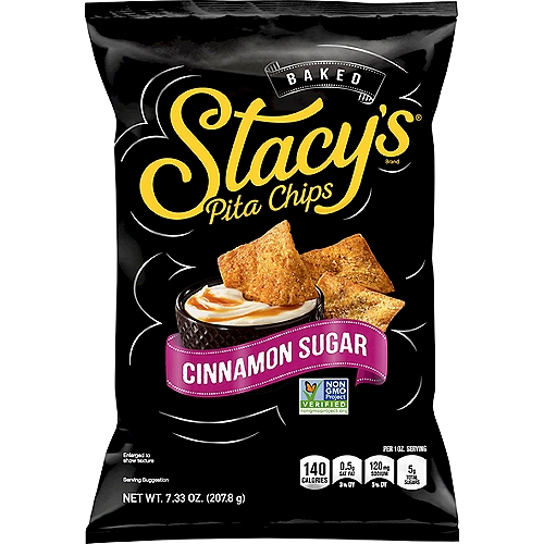 Stacy's Baked Cinnamon Sugar Pita Chips, 7 1/3 oz
Low saturated fat*
*5 grams of total fat per serving

Fancy. But Not Too Fancy.™
Baked with high quality ingredients, Stacy's® Pita Chips are artfully crafted and simply delicious. Our Cinnamon Sugar Pita Chips are the prefect amount of sweet and ready for your Stacy's® Fancy. But Not Too Fancy.™ snacking moments.