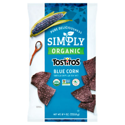 Tostitos Simply Organic Tortilla Chips Blue Corn With Sea Salt 8.25 Oz, 8.25 Ounce