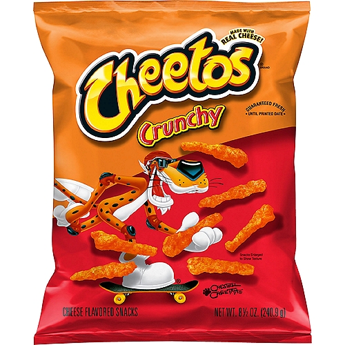 Cheetos Crunchy Cheese Flavored Snacks, 8 1/2 oz
CHEETOS snacks are the much-loved cheesy treats that are fun for everyone! You just can't eat a CHEETOS snacks without licking the “cheetle'' off your fingertips. And wherever the CHEETOS brand and CHESTER CHEETAH go, cheesy smiles are sure to follow.