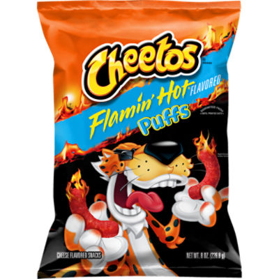 Cheetos Puffs Cheese Flavored Snacks, Flamin' Hot Flavored, 8 Oz