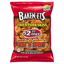 Baken-Ets Hot N Spicy Chicharrones Flavored Fried Pork Skins, 4 Ounce