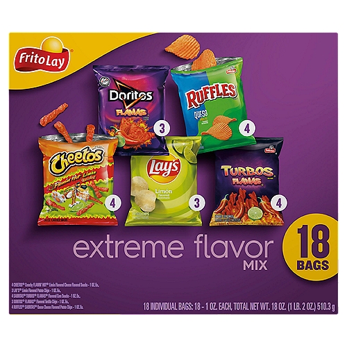 Frito Lay Extreme Flavor Mix, 1 oz, 18 count
From summer barbecues to family gatherings to time spent relaxing at the end of a long day, Frito-Lay snacks are part of some of life's most memorable moments. And maybe even brightens some of the most mundane.