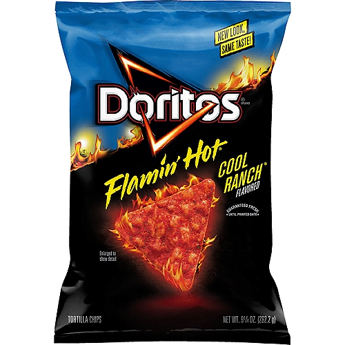 Doritos Tortilla Chips Flamin' Hot Cool Ranch Flavored  9 1/4 Oz
The DORITOS brand is all about boldness. If you're up to the challenge, grab a bag of DORITOS tortilla chips and get ready to make some memories you won't soon forget. It's a bold experience in snacking and beyond.