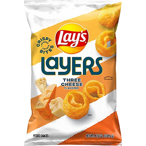 Lay's Layers Potato Snacks Three Cheese Flavored 4 3/4 OzWherever celebrations and good times happen, the Lay's brand will be there just as it has been for more than 75 years. With flavors almost as rich as our history, we have a potato chip or crisp flavor guaranteed to bring a smile on your face.