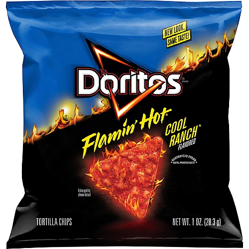 Doritos Tortilla Chips Flamin' Hot Cool Ranch Flavored 1 Oz
The DORITOS brand is all about boldness. If you're up to the challenge, grab a bag of DORITOS tortilla chips and get ready to make some memories you won't soon forget. It's a bold experience in snacking and beyond.

Heat Up... Cool Down