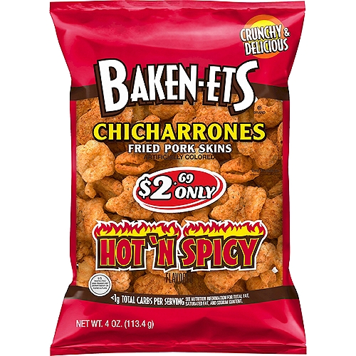 Baken-Ets Hot 'N Spicy Flavored Chicharrones Fried Pork Skins, 4 oz