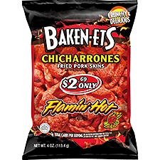 Baken-Ets Flamin' Hot Chicharrones Flavored, Fried Pork Skins, 4 Ounce