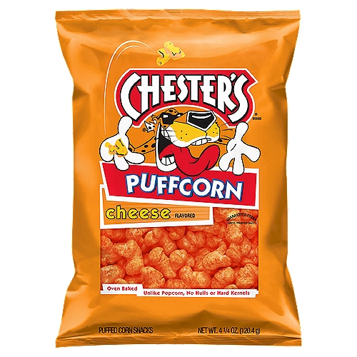 Chester's Cheese Flavored Puffed Corn Snacks, 4.25 oz
When CHESTER CHEETAH puts his name on a snack, you can count on a bold and cheesy flavor like you've never tasted. CHESTER'S snacks are made with a special blend of real cheese seasoning to give each bite the perfect pop and zing.