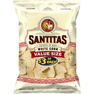 Santitas Tortilla Chips, White Corn, 16 Oz, Value Size Price Rite