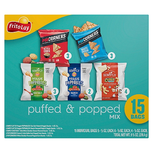 Frito Lay Puffed & Popped Mix Snacks Variety Pack, 15 count, 9 3/4 oz