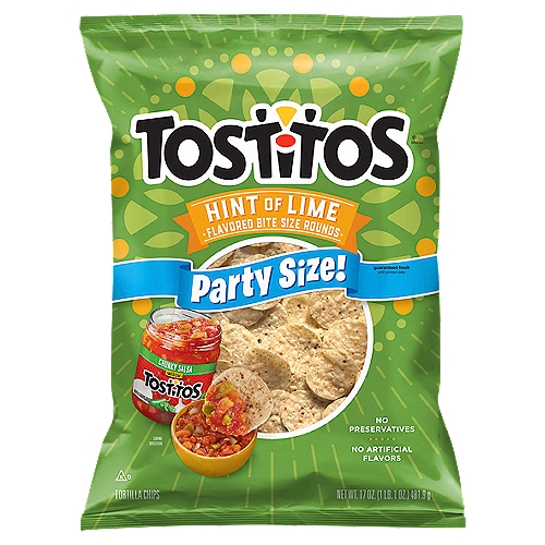 Tostitos Hint of Lime Flavored Bite Size Rounds Tortilla Chips Party Size!, 17 oz